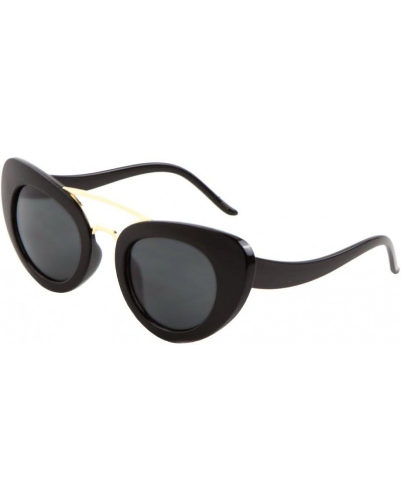 Round Lens Thick Oval Rim Curved Top Bar & Bridge Cat Eye Sunglasses Black Gold $10.35 Aviator