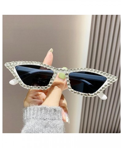 Cat Eye Sunglasses for Women Sparkling Rhinestone Sunglasses Trendy Retro Diamond Glasses UV400 Protection Bling&white $9.32 ...