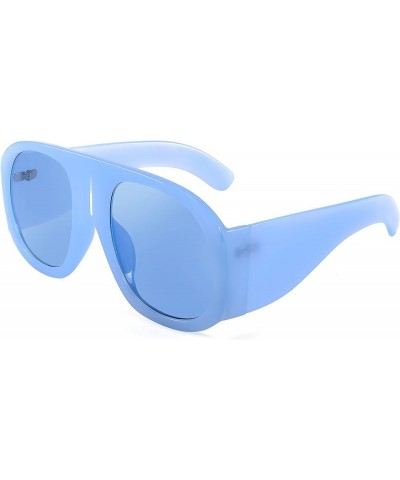 Retro Trendy Avaitor Sunglasses for Women Men Oversized Vintage 70s 80s Sunglasses Flat Top Shield Shades B2745 Blue Frame/Bl...