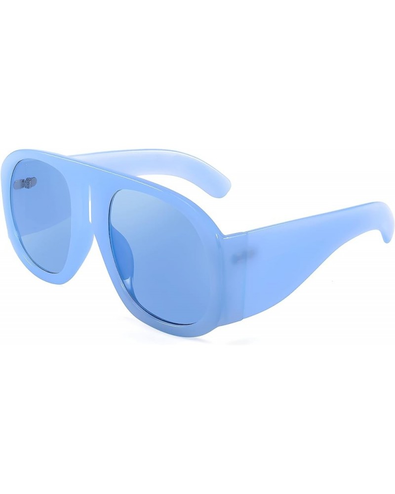 Retro Trendy Avaitor Sunglasses for Women Men Oversized Vintage 70s 80s Sunglasses Flat Top Shield Shades B2745 Blue Frame/Bl...