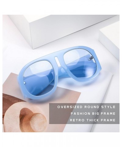 Retro Trendy Avaitor Sunglasses for Women Men Oversized Vintage 70s 80s Sunglasses Flat Top Shield Shades B2745 Blue Frame/Bl...