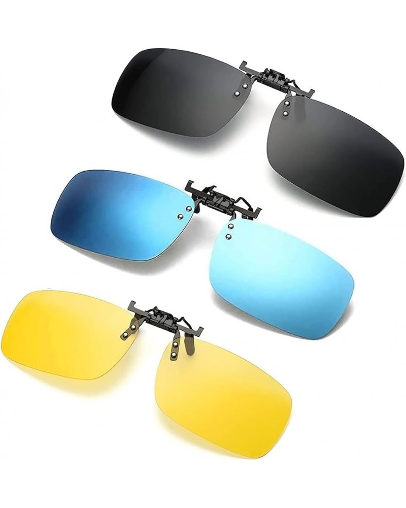 Clip on Sunglasses for Men Women Clip-on Over Prescription Eyeglasses Easy Flip up Polarized Shades (3 Pack) Smoke, Blue Mirr...