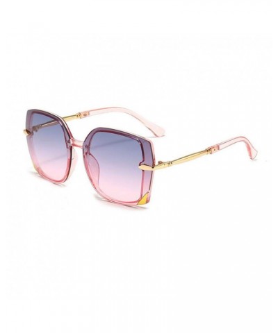 Women's oversized metal leg fashion sunglasses gradient transparent brown glasses (Pink Frame Blue Pink) $6.11 Rimless