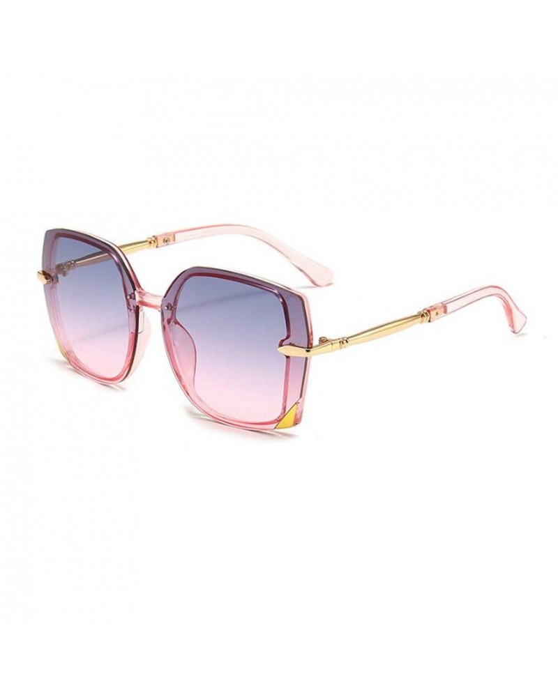 Women's oversized metal leg fashion sunglasses gradient transparent brown glasses (Pink Frame Blue Pink) $6.11 Rimless