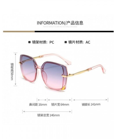 Women's oversized metal leg fashion sunglasses gradient transparent brown glasses (Pink Frame Blue Pink) $6.11 Rimless