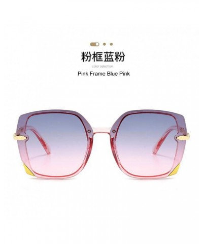 Women's oversized metal leg fashion sunglasses gradient transparent brown glasses (Pink Frame Blue Pink) $6.11 Rimless