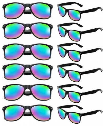 12/24 Pack Wholesale Colorful Mirror Reflective Sunglasses Bulk, Neon 80s 90s Sunglasses Party Favors Unisex 12 Black Frame/R...