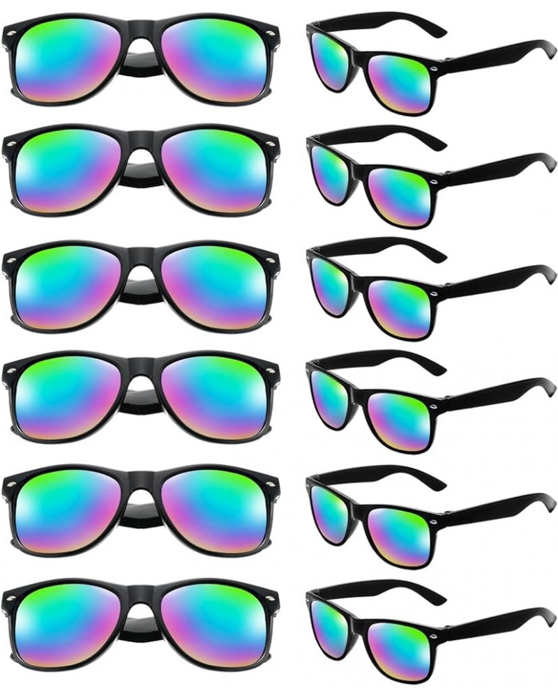 12/24 Pack Wholesale Colorful Mirror Reflective Sunglasses Bulk, Neon 80s 90s Sunglasses Party Favors Unisex 12 Black Frame/R...