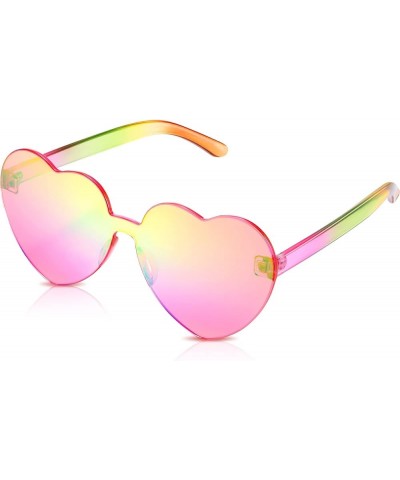 Heart Shape Sunglasses Rimless Transparent Heart Glasses Colorful Party Favors Holographic Coating Pink $6.71 Rimless