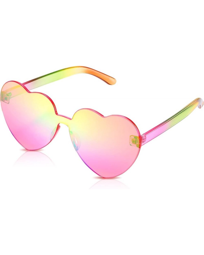 Heart Shape Sunglasses Rimless Transparent Heart Glasses Colorful Party Favors Holographic Coating Pink $6.71 Rimless