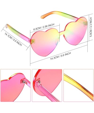 Heart Shape Sunglasses Rimless Transparent Heart Glasses Colorful Party Favors Holographic Coating Pink $6.71 Rimless