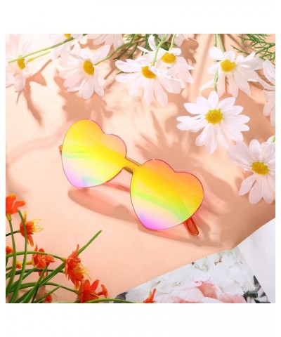 Heart Shape Sunglasses Rimless Transparent Heart Glasses Colorful Party Favors Holographic Coating Pink $6.71 Rimless