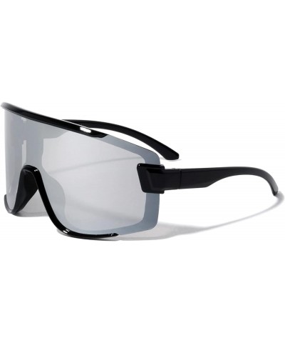 Tundra XL Oversized One Piece Shield Lens Wrap Around Sunglasses Glossy Black Frame Silver Mirror Lens $8.98 Oversized