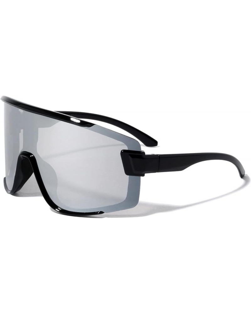 Tundra XL Oversized One Piece Shield Lens Wrap Around Sunglasses Glossy Black Frame Silver Mirror Lens $8.98 Oversized