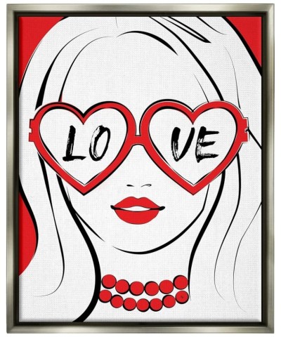 Fashionable Heart Sunglasses Love Design Trendy Woman Canvas Wall Art, Design by Martina Pavlova Grey Floater Framed 25 x 31 ...