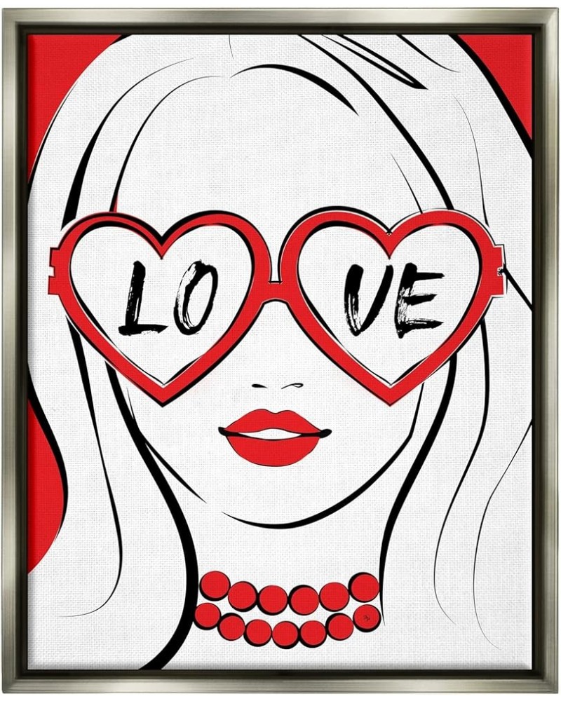 Fashionable Heart Sunglasses Love Design Trendy Woman Canvas Wall Art, Design by Martina Pavlova Grey Floater Framed 25 x 31 ...