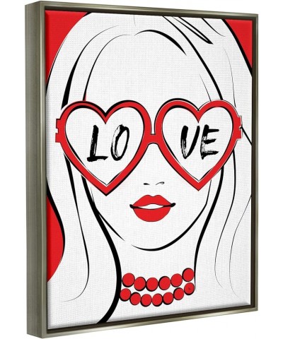 Fashionable Heart Sunglasses Love Design Trendy Woman Canvas Wall Art, Design by Martina Pavlova Grey Floater Framed 25 x 31 ...