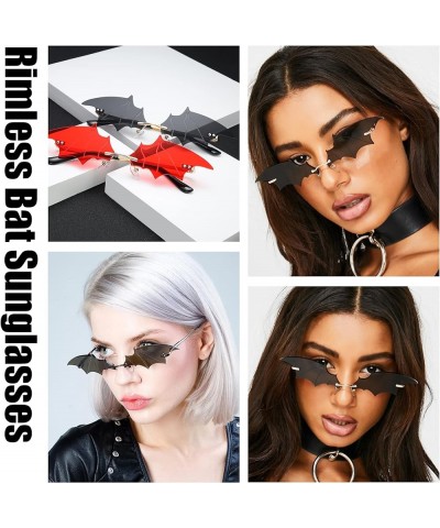 Rimless Fashion Sunglasses Women Men Party Goth Bat Novelty Frameless Glasses Trendy Flame Eyewear UV400 Protection Bat Black...