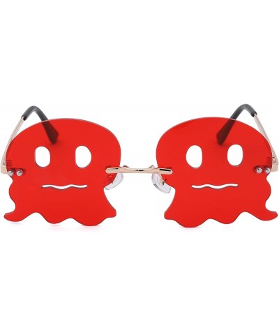 Halloween Glasses Y2K Shades Metal Frameless Trendy Eyewear UV 400 Protection F-ghost-red $7.94 Rimless