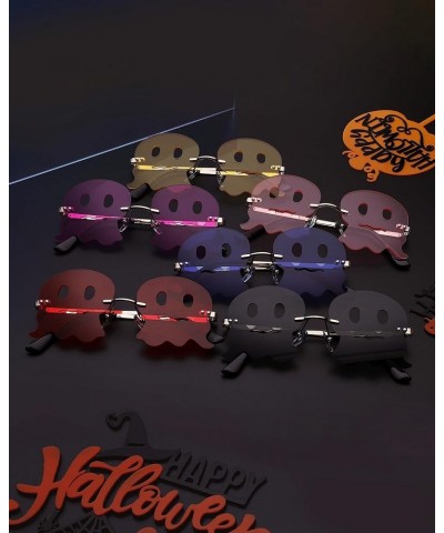 Halloween Glasses Y2K Shades Metal Frameless Trendy Eyewear UV 400 Protection F-ghost-red $7.94 Rimless