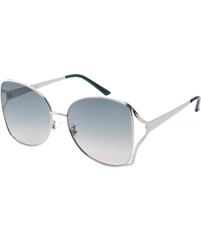 Oversized Fashion Metal Frame Butterfly UV400 Sunglasses with Flat Color Lens 3208-FLOCR-3209-FLREV Green/Gray $8.49 Oversized