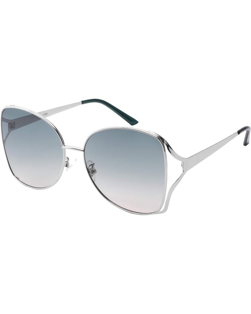 Oversized Fashion Metal Frame Butterfly UV400 Sunglasses with Flat Color Lens 3208-FLOCR-3209-FLREV Green/Gray $8.49 Oversized