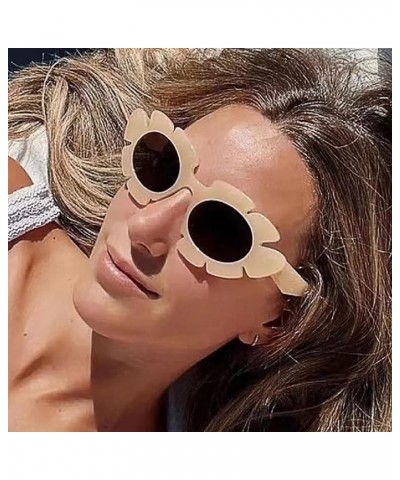 Cat Eye Flower Sunglasses Trendy Chunky Shades Sun Glasses Retro Flower Shape Eyewear Fashion Sunglasses Champagne $7.18 Cat Eye