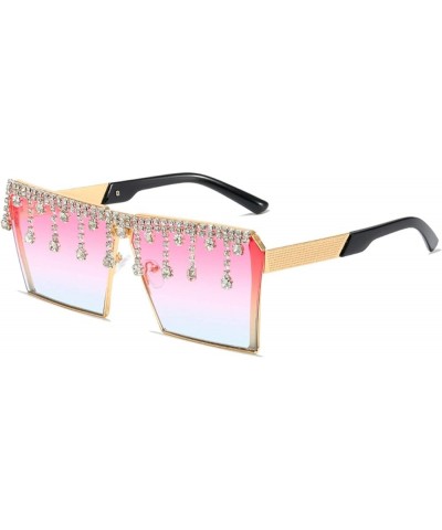 Fashion Oversized Diamond Square Sunglasses for Women Classic Metal Frame Trendy Cute Tassel Rhinestone Sunglasses Pink $9.96...