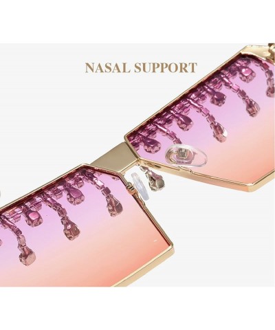 Fashion Oversized Diamond Square Sunglasses for Women Classic Metal Frame Trendy Cute Tassel Rhinestone Sunglasses Pink $9.96...