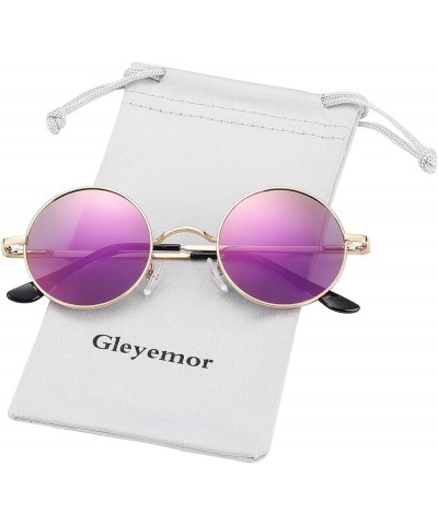 Polarized Round Sunglasses for Men Women Hippie Small Circle Glasses Red Yellow Lenses 08 Gold/Purple Mirror $10.25 Designer