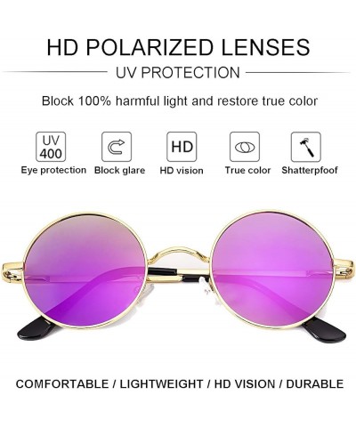 Polarized Round Sunglasses for Men Women Hippie Small Circle Glasses Red Yellow Lenses 08 Gold/Purple Mirror $10.25 Designer