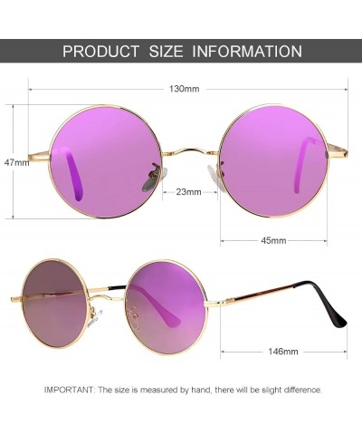 Polarized Round Sunglasses for Men Women Hippie Small Circle Glasses Red Yellow Lenses 08 Gold/Purple Mirror $10.25 Designer