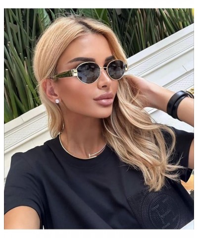 Retro Polarized Sunglasses for Women Trendy Classic Small Oval Metal Frame Designer Sunglasses A7:black and Green Black and B...