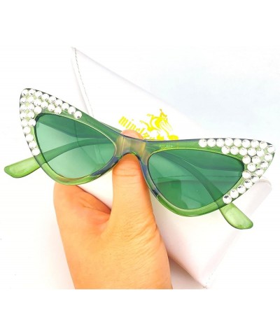 Fashion Women Diamond Cat Eye Sunglasses 2023 Summer Ladies Novelty Rhinestone Sunglassess UV Protection Green $10.09 Cat Eye