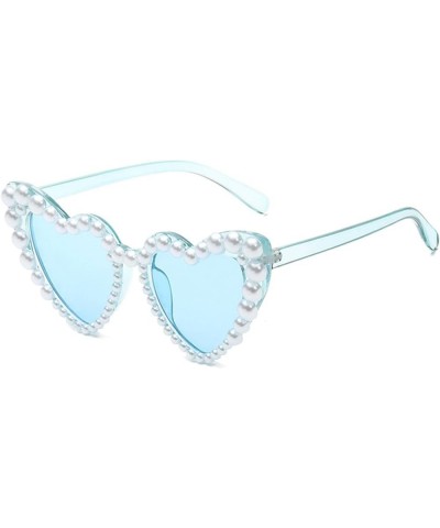 New In Luxury Fine Shimmering Love Pearl Sun Glasses Women Heart Glasses Casual Bling Sunglasses Blue $10.16 Designer