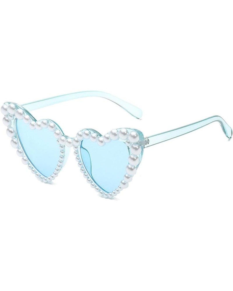 New In Luxury Fine Shimmering Love Pearl Sun Glasses Women Heart Glasses Casual Bling Sunglasses Blue $10.16 Designer