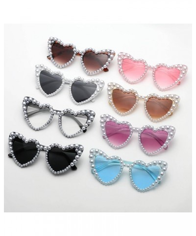 New In Luxury Fine Shimmering Love Pearl Sun Glasses Women Heart Glasses Casual Bling Sunglasses Blue $10.16 Designer