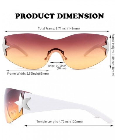 Rimless Y2K Sunglasses for Women Men – Trendy Star Shield Wrap Around Sunglasses Oversized Frameless Sun Glasses A9* White/Gr...