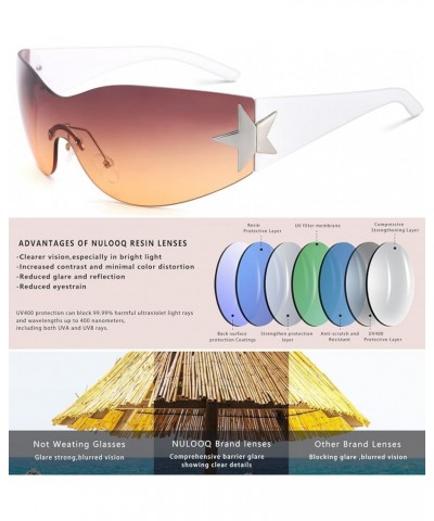 Rimless Y2K Sunglasses for Women Men – Trendy Star Shield Wrap Around Sunglasses Oversized Frameless Sun Glasses A9* White/Gr...