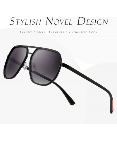 Polygon Aviator Sunglasses for Men Polarized Trendy Square Sun Glasses Retro Pilot Shades UV Protection Black Frame/Black Rim...