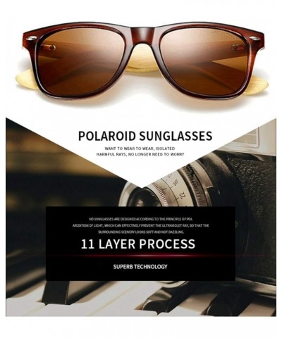 Polarized Bamboo Wood Arms Sunglasses Classic Women Men Driving Glasses Brown Brown $11.26 Square