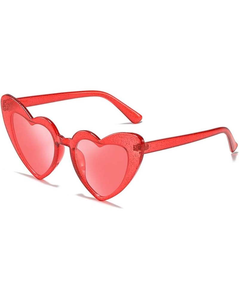 Love Heart Shaped Sunglasses for Women,Vintage Cat Eye Mod Style Retro Glasses Glitter Red $6.26 Heart