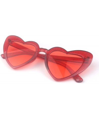 Love Heart Shaped Sunglasses for Women,Vintage Cat Eye Mod Style Retro Glasses Glitter Red $6.26 Heart