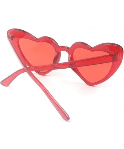 Love Heart Shaped Sunglasses for Women,Vintage Cat Eye Mod Style Retro Glasses Glitter Red $6.26 Heart