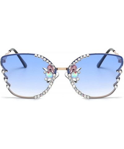 Women's Diamond Butterfly Sunglasses Women's UV Protection retro style party metal Rimless decorative sunglasses Blue $9.69 B...