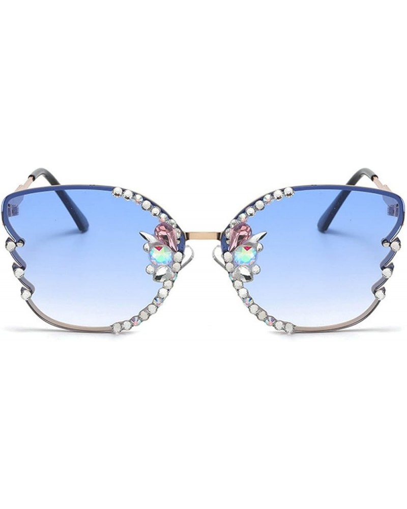 Women's Diamond Butterfly Sunglasses Women's UV Protection retro style party metal Rimless decorative sunglasses Blue $9.69 B...