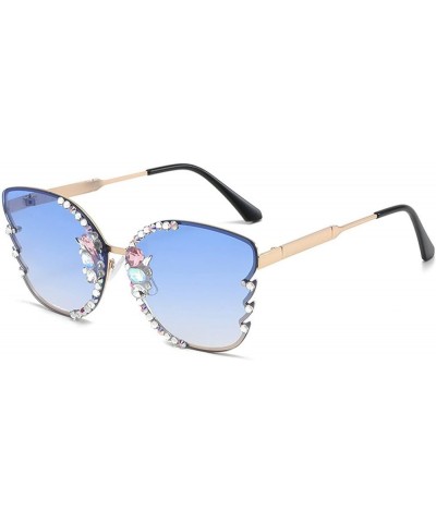 Women's Diamond Butterfly Sunglasses Women's UV Protection retro style party metal Rimless decorative sunglasses Blue $9.69 B...