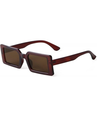 Retro 90s Square Sunglasses Vintage Rectangle Sun Glasses Plastic Narrow Frame Brown $8.79 Designer