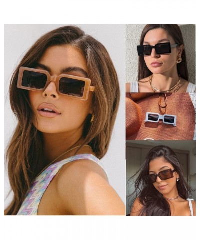 Retro 90s Square Sunglasses Vintage Rectangle Sun Glasses Plastic Narrow Frame Brown $8.79 Designer