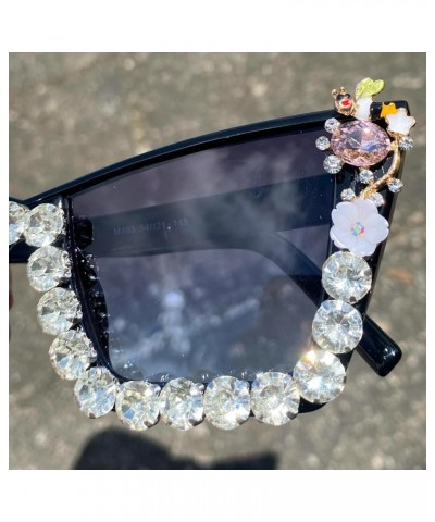 Trendy Cat Eye Rhinestone Sunglasses Women Fashion Oversized Candy Color Shades Semi Metal Frame Diamond Sun Glasses 2pcs-bla...